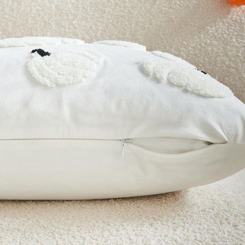 Seoenlin Halloween Pillow Covers 18x18 inch Set of 2 White Throw Pillow Cases Soft Plush Cushion Case for Chair Sofa Bedroom Living Room Home Decor (White Pumpkin) - Image 4